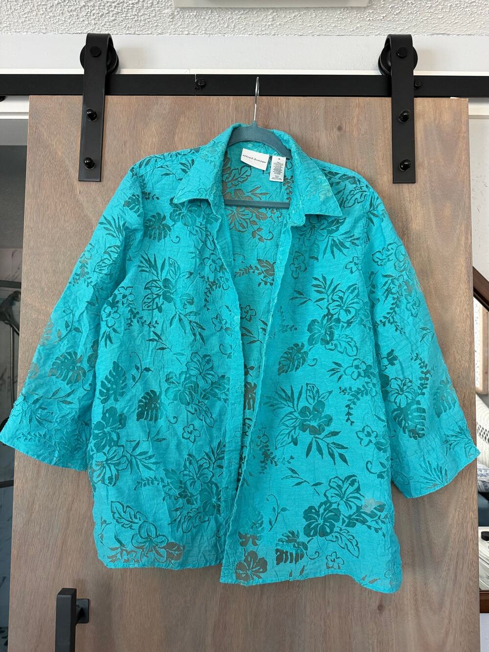 Blue Hawaiian Shirt Mesh Outline Size 16 Boho Cover Up Blouse